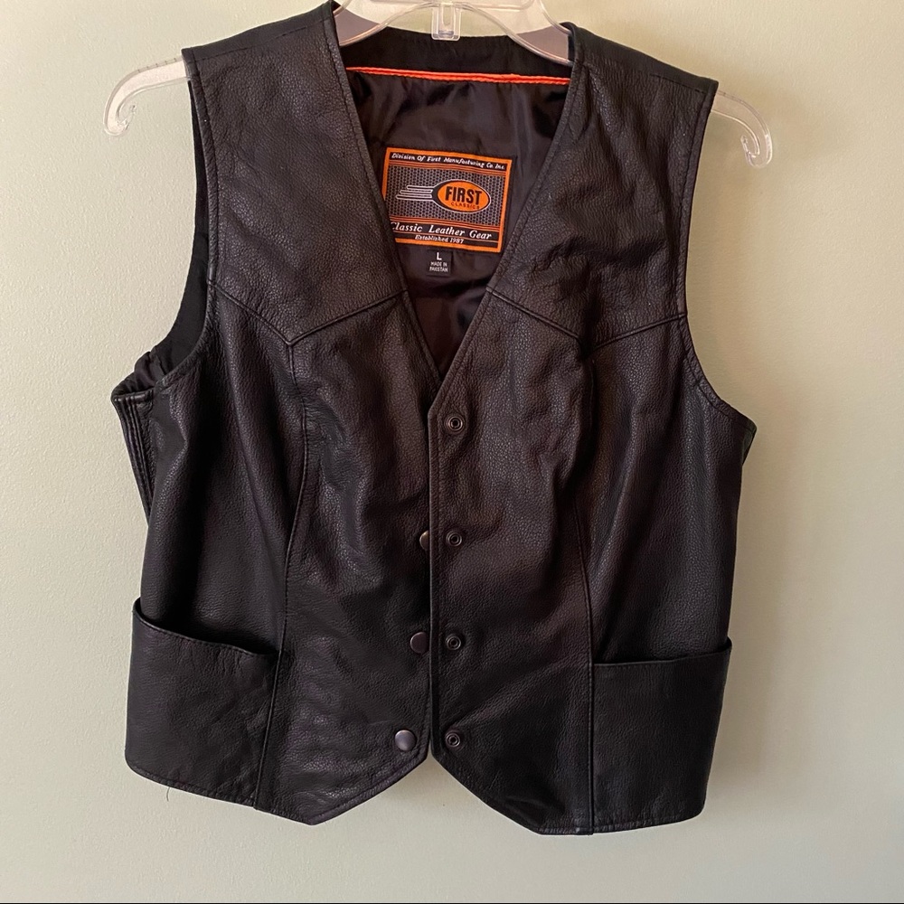Womens black leather vest